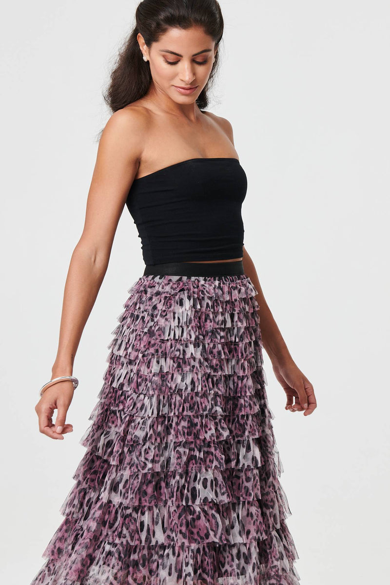 Animal Print Semi Sheer Mesh Midi Skirt