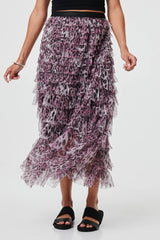 Animal Print Semi Sheer Mesh Midi Skirt