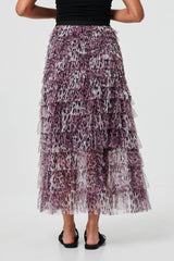 Animal Print Semi Sheer Mesh Midi Skirt