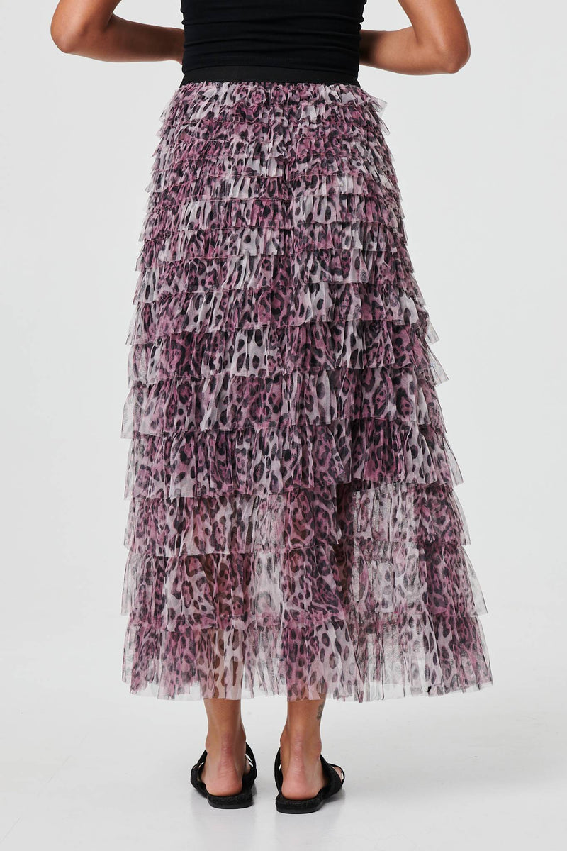 Animal Print Semi Sheer Mesh Midi Skirt