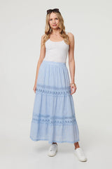 Embroidered High Waist Tiered Maxi Skirt