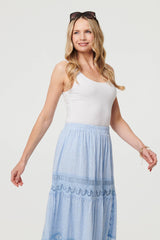 Embroidered High Waist Tiered Maxi Skirt