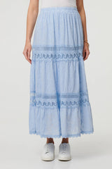 Embroidered High Waist Tiered Maxi Skirt