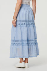Embroidered High Waist Tiered Maxi Skirt