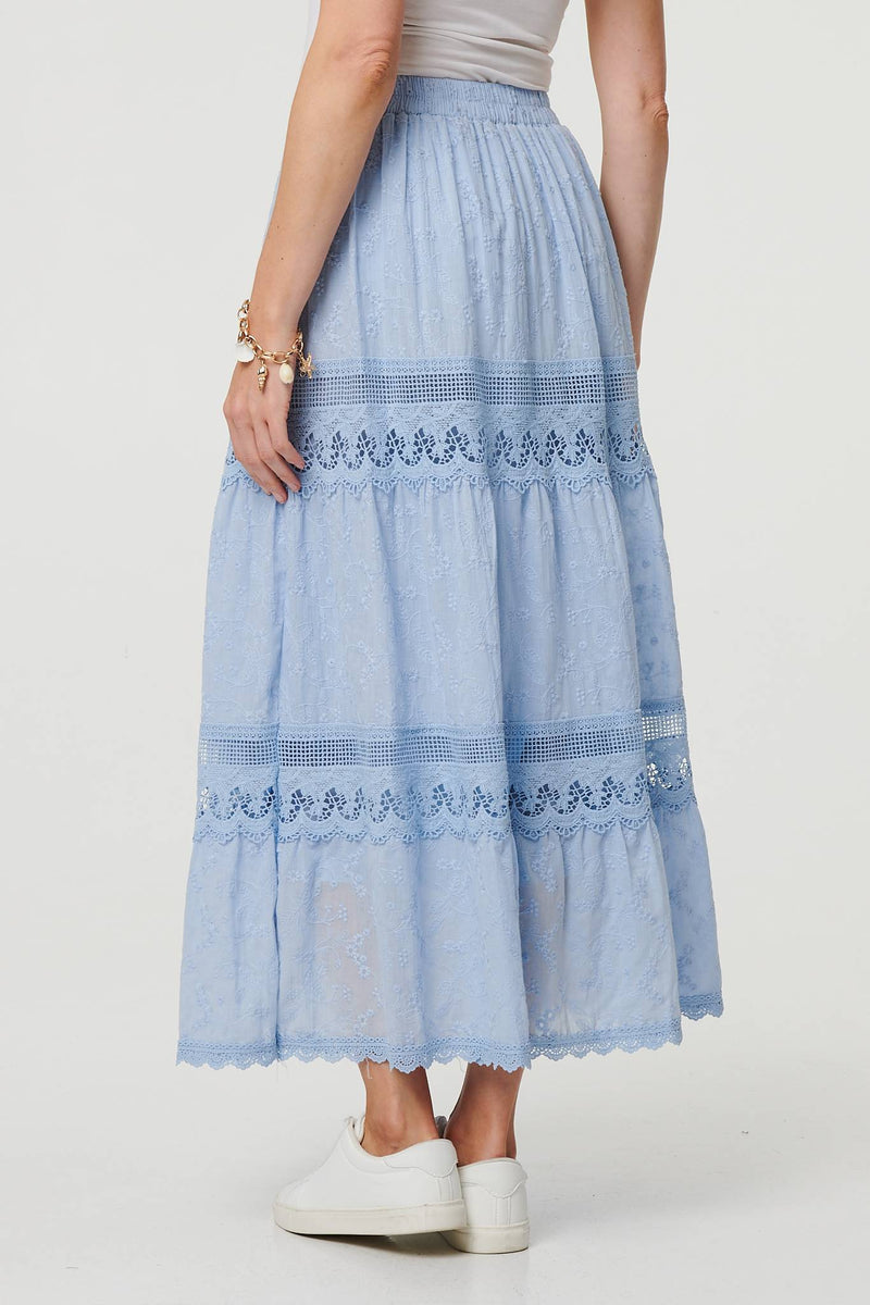 Embroidered High Waist Tiered Maxi Skirt