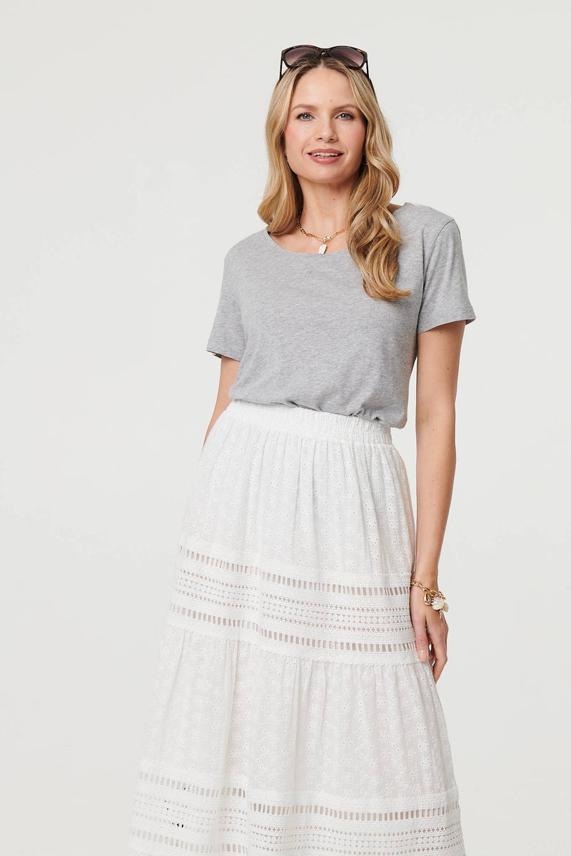 Lace Trim High Waist Tiered Maxi Skirt