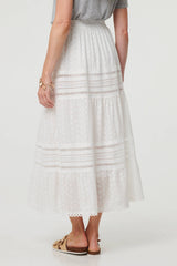 Lace Trim High Waist Tiered Maxi Skirt