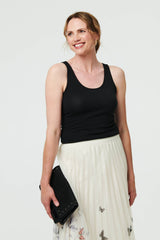 Butterfly Print Pleated Mesh Midi Skirt