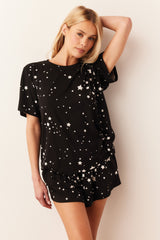 Taylor Cloud Jersey PJ Set in Black Stars