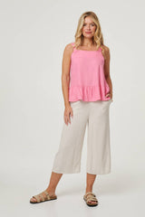 Frill Hem Sleeveless Wide Strap Top