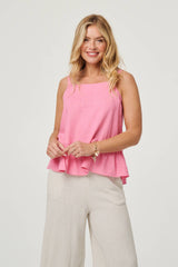 Frill Hem Sleeveless Wide Strap Top