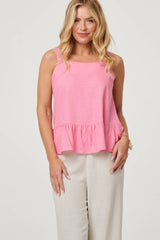 Frill Hem Sleeveless Wide Strap Top