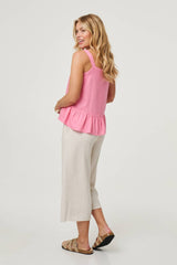 Frill Hem Sleeveless Wide Strap Top