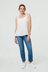 Frill Hem Sleeveless Wide Strap Top