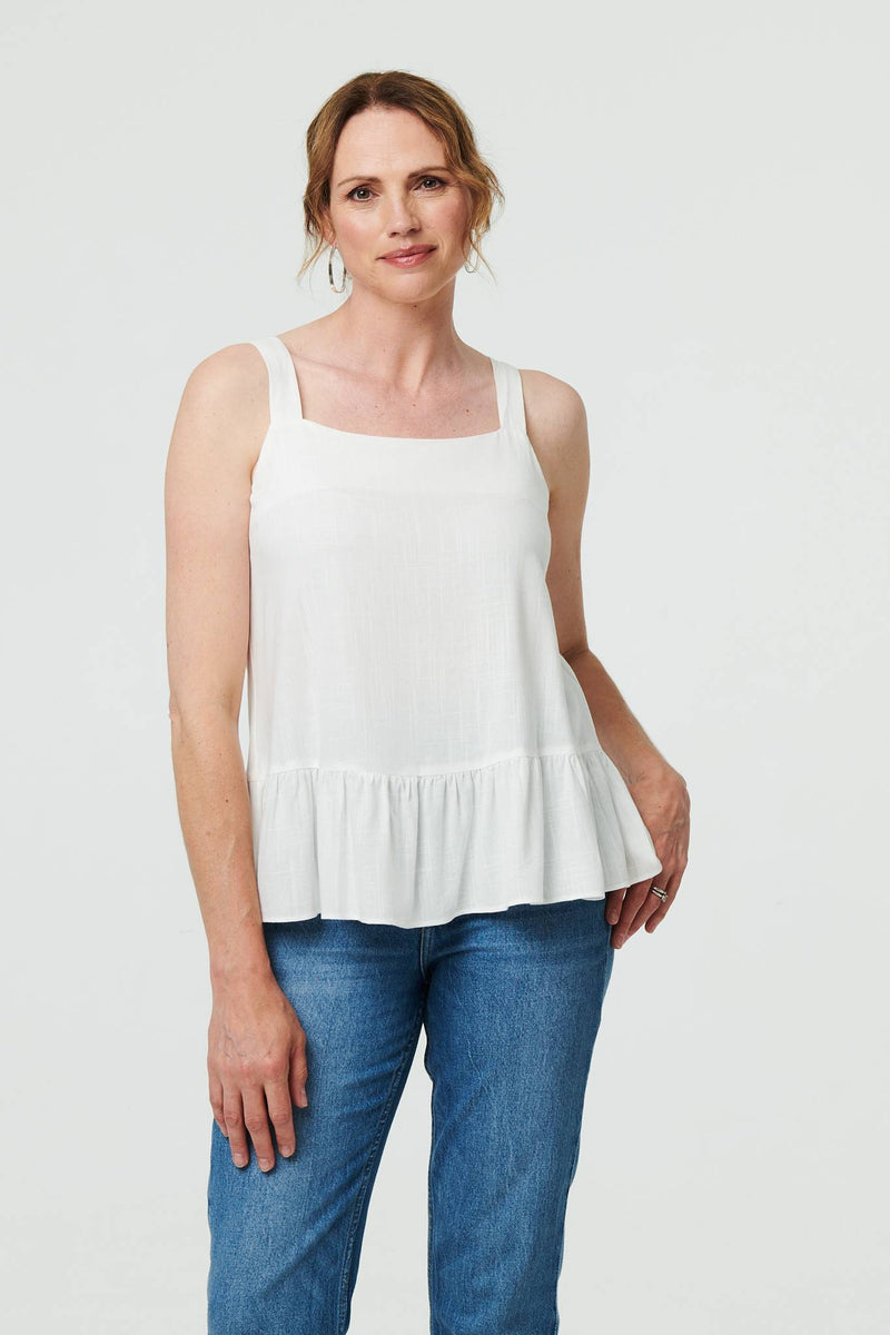 Frill Hem Sleeveless Wide Strap Top