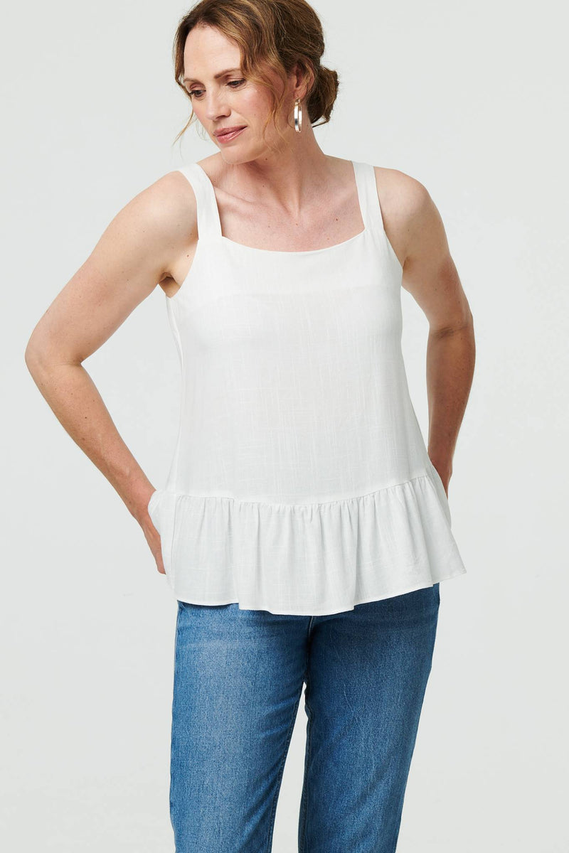 Frill Hem Sleeveless Wide Strap Top