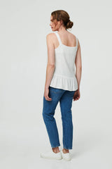 Frill Hem Sleeveless Wide Strap Top