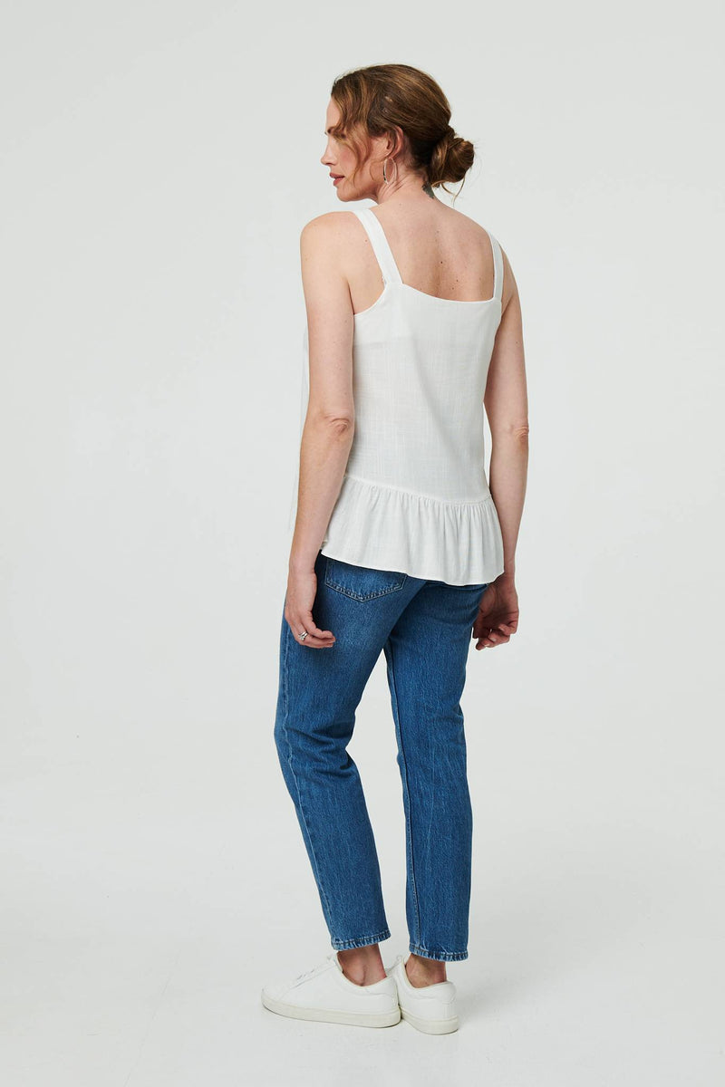 Frill Hem Sleeveless Wide Strap Top