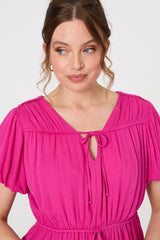 Ruched Short Puff Sleeve Peplum Blouse