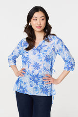 Floral 3/4 Sleeve Tie Detail Blouse