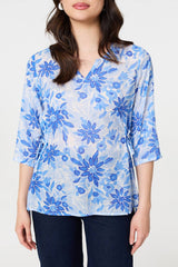 Floral 3/4 Sleeve Tie Detail Blouse