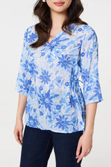 Floral 3/4 Sleeve Tie Detail Blouse