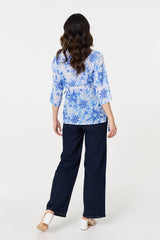 Floral 3/4 Sleeve Tie Detail Blouse