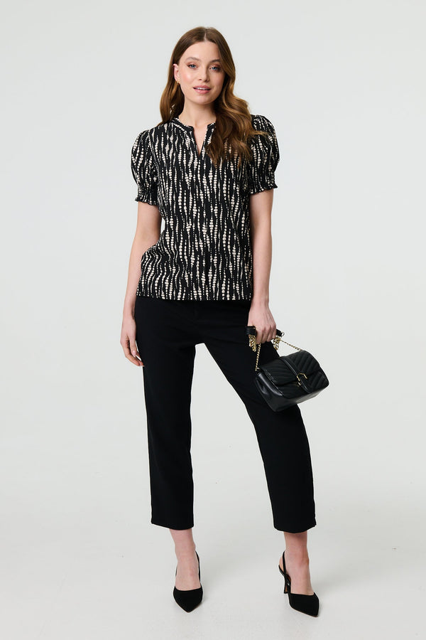 Printed Short Puff Sleeve Blouse
