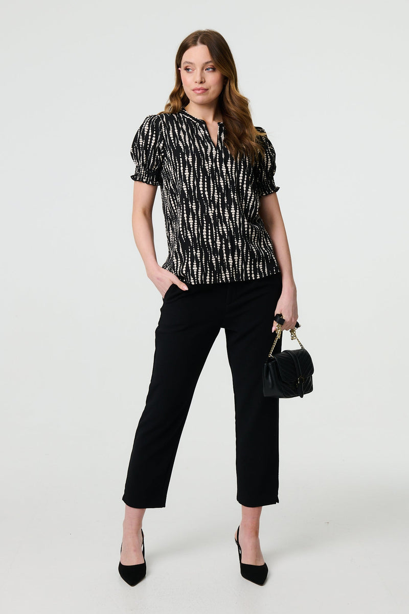 Printed Short Puff Sleeve Blouse