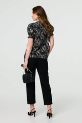 Printed Short Puff Sleeve Blouse