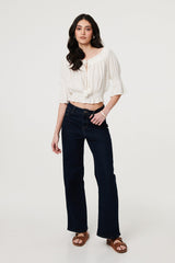 Textured Bardot Ruched Crop Top