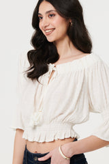 Textured Bardot Ruched Crop Top