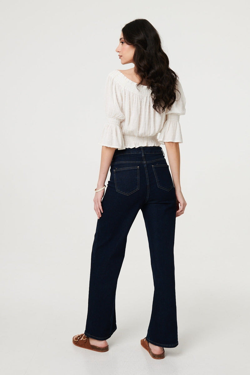 Textured Bardot Ruched Crop Top