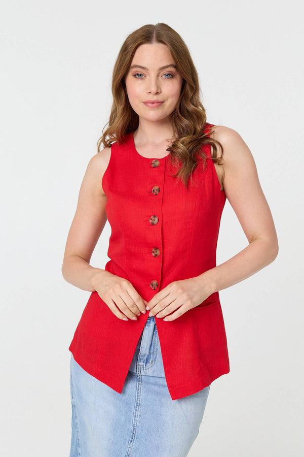 Sleeveless Button Front Waistcoat Top