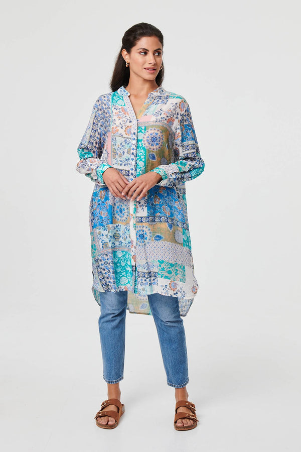 Patchwork Print Longline Tunic Shirt
