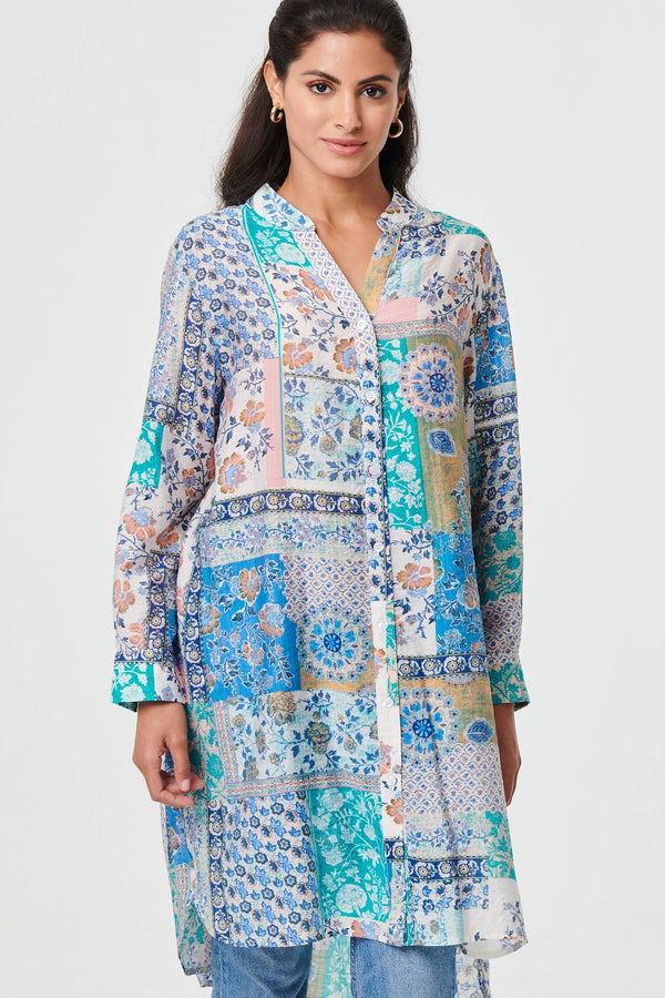 Patchwork Print Longline Tunic Shirt