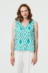 Geo Print V-Neck Sleeveless Relaxed Top