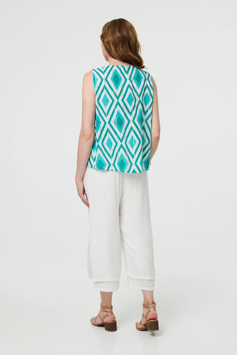 Geo Print V-Neck Sleeveless Relaxed Top