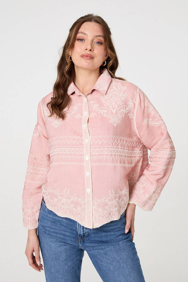 Embroidered Texture Long Sleeve Shirt