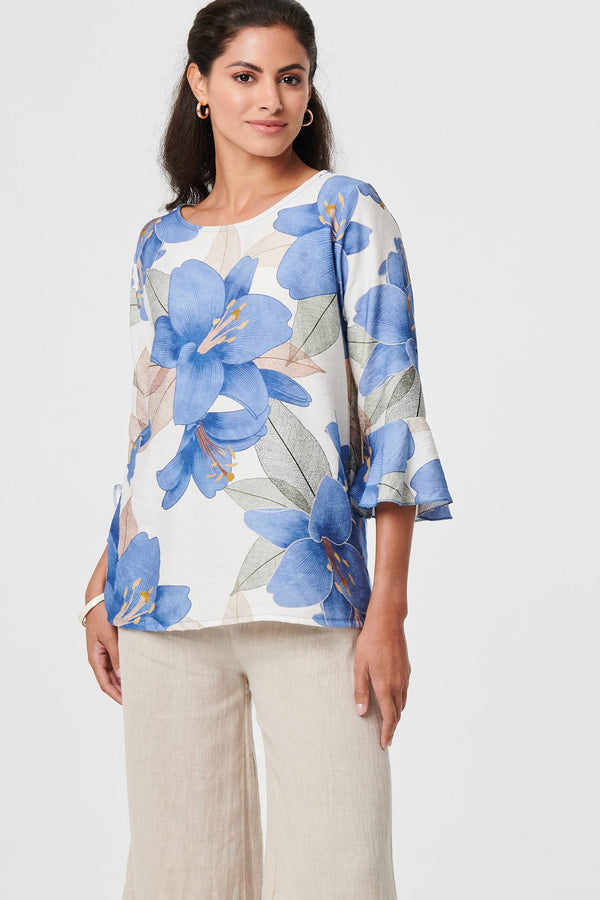 Floral 3/4 Flared Sleeve Relaxed Blouse