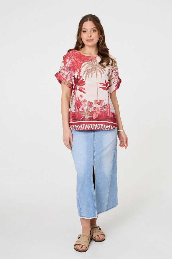 Tropical Print 1/2 Sleeve Relaxed Top