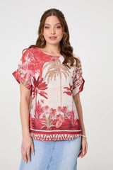 Tropical Print 1/2 Sleeve Relaxed Top