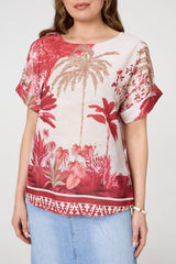Tropical Print 1/2 Sleeve Relaxed Top