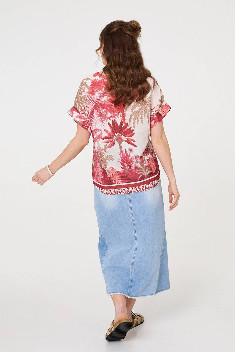 Tropical Print 1/2 Sleeve Relaxed Top
