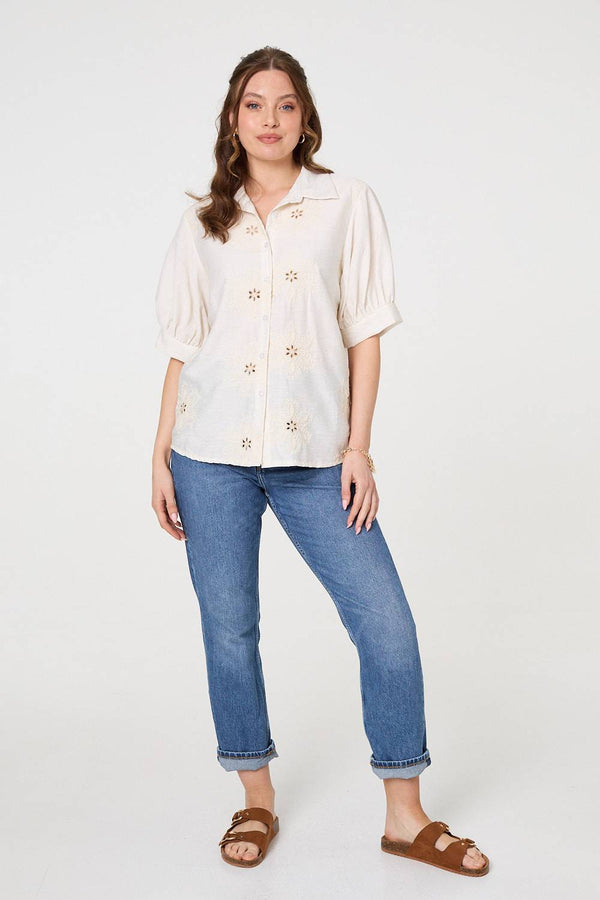 Floral Embroidered Puff Sleeve Blouse