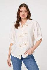 Floral Embroidered Puff Sleeve Blouse