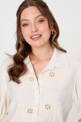 Floral Embroidered Puff Sleeve Blouse