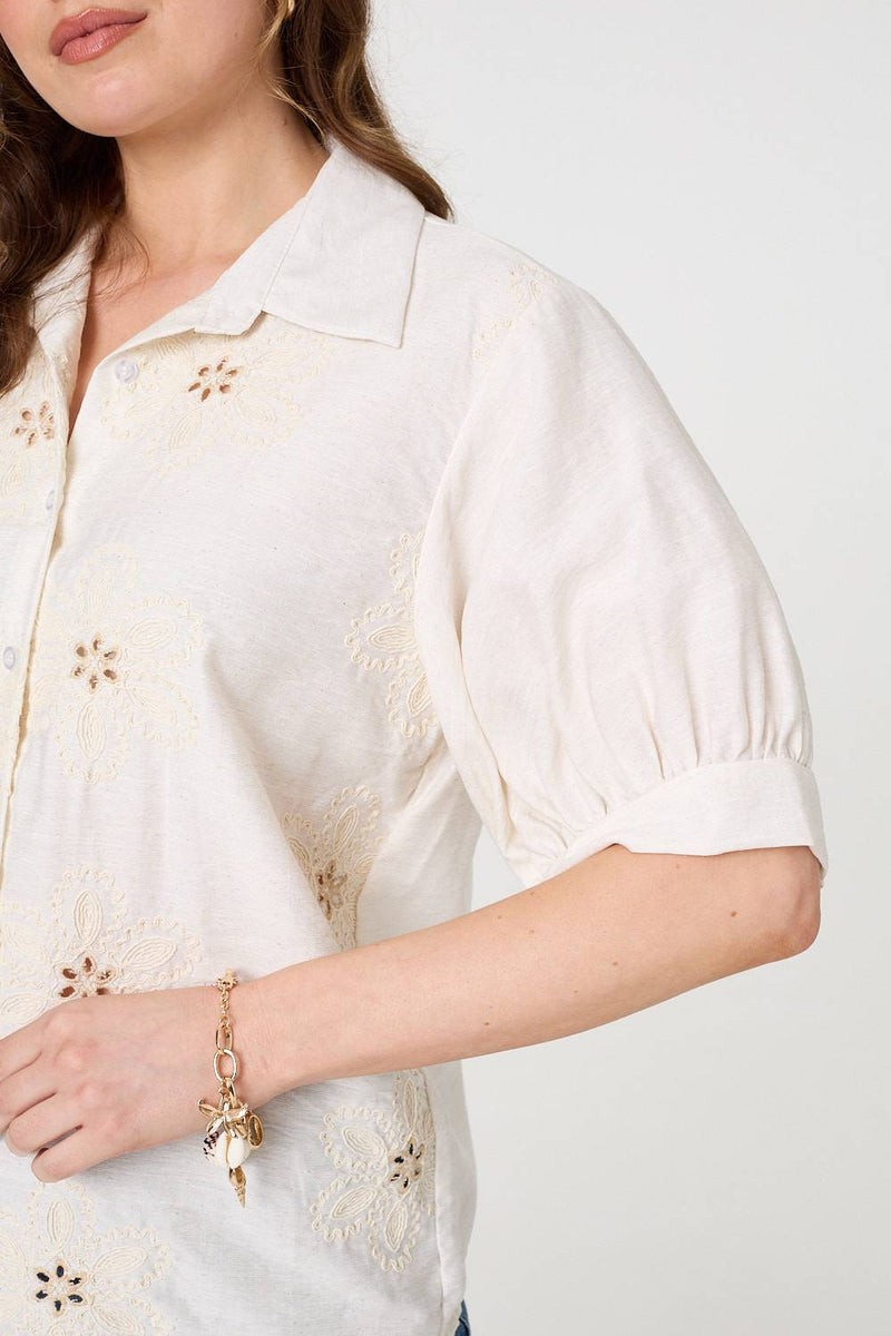 Floral Embroidered Puff Sleeve Blouse