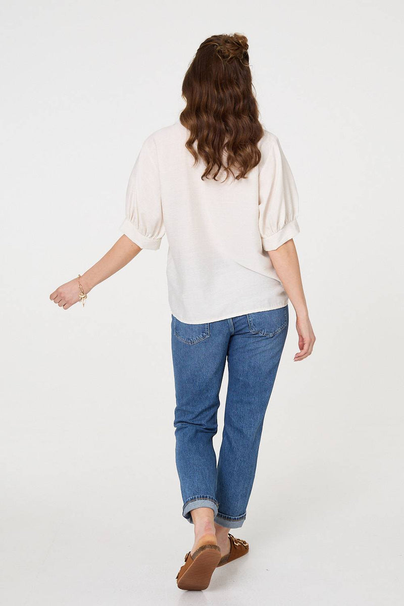 Floral Embroidered Puff Sleeve Blouse