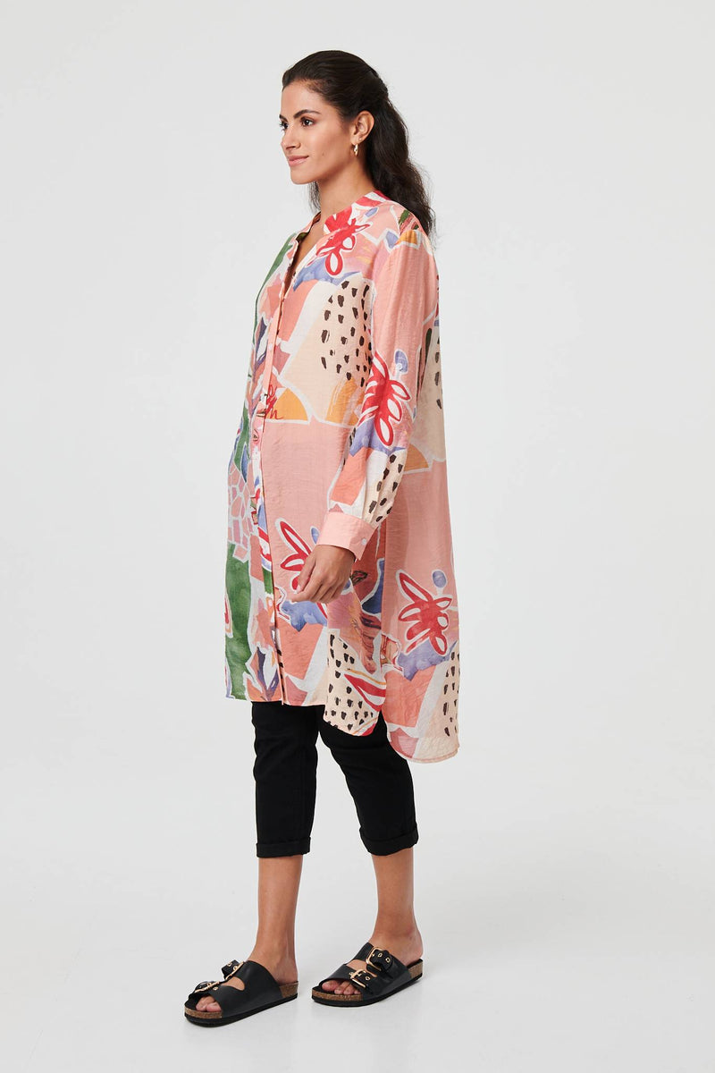 Abstract Longline Relaxed Shirt Dress